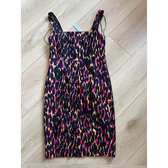 Trina Turk Bewitching Dress Black Pink Orange Leopard Print Sheath Size 10 - Picture 2 of 8